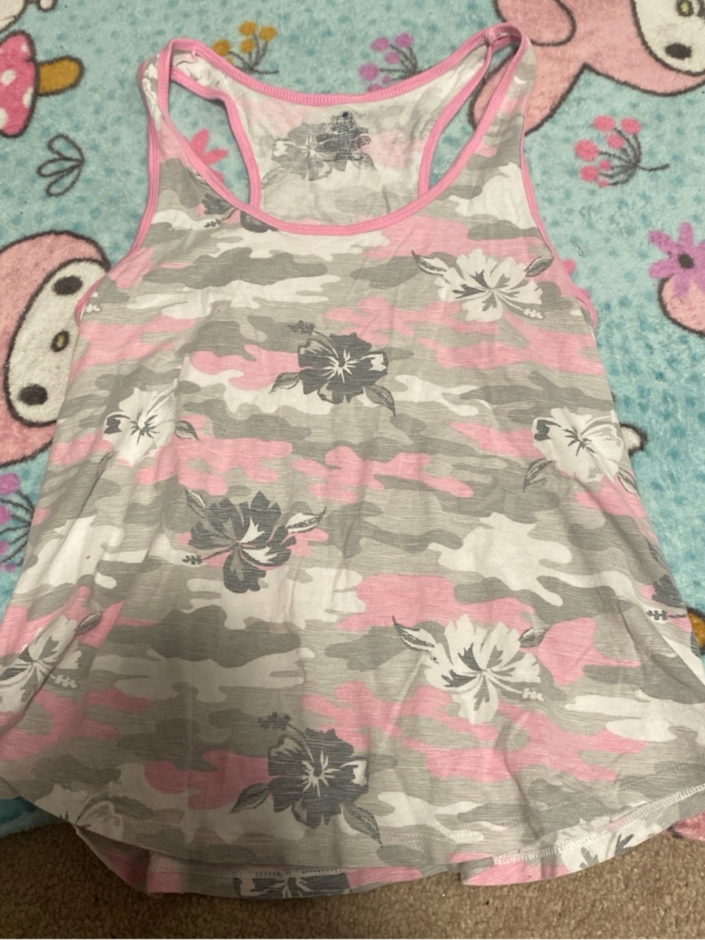 Pink & Gray Floral Camo Tank Top